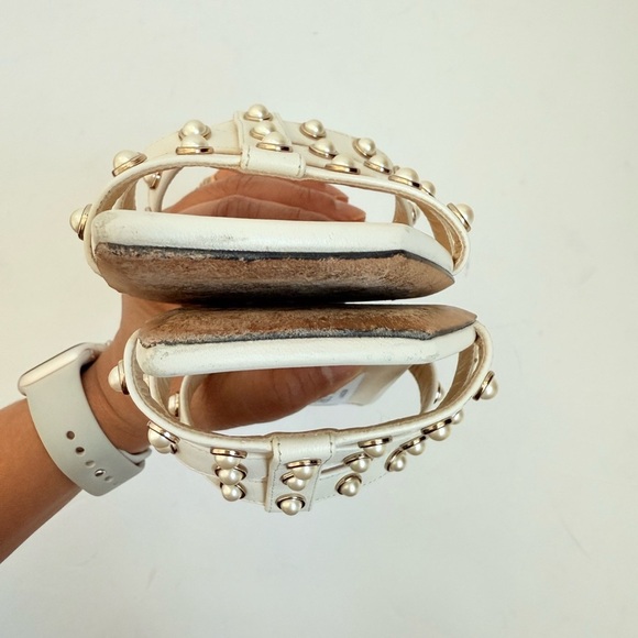 Jimmy Choo White/ Latte Leather Hazal Pearl Cage Slide Sandal 45mm 37 - Picture 5 of 10